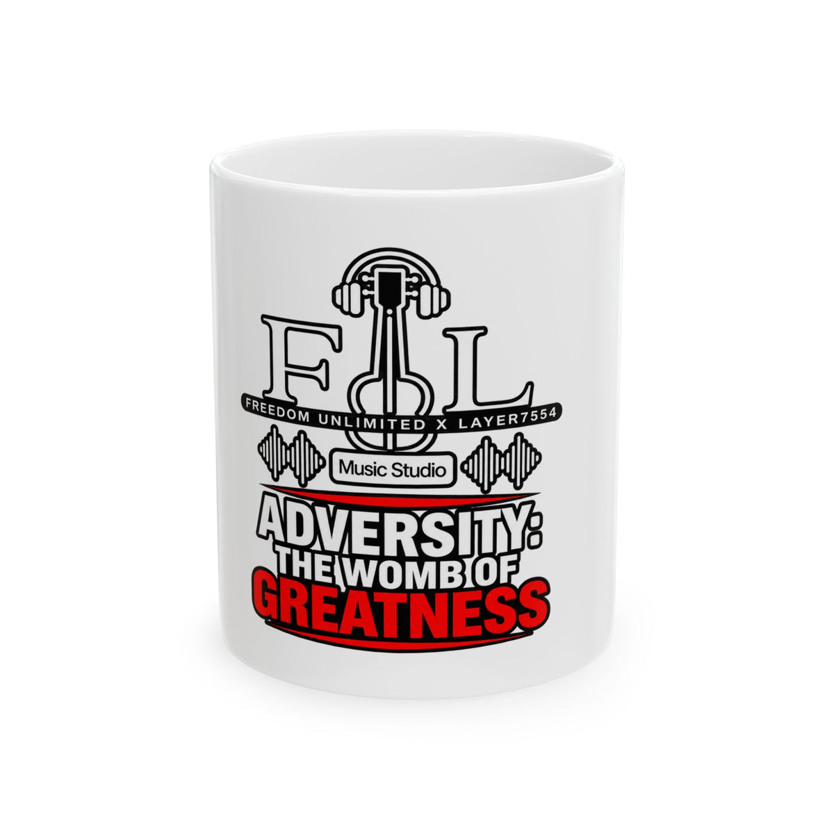 Adversity: The Womb of Greatness Ceramic Mug — Inspirational Music Studio Coffee Cup (11/15 oz)